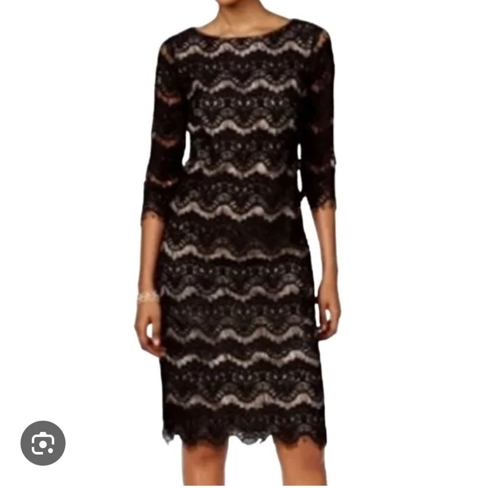 JESSICA HOWARD Black Lace Shift Dress Scoop Neck Long Sleeve Lined Cotton Zip Up - Picture 2 of 5
